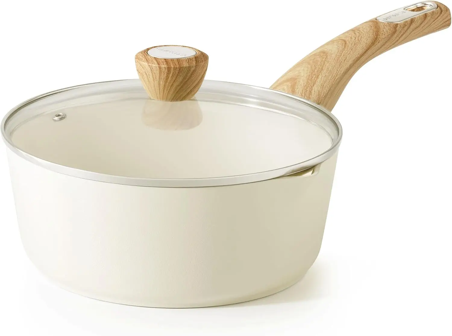 

Ceramic Nonstick Sauce Pan with Lid, 3.0 Quart, Double Spout, Induction Compatible, PFOA PTFE PFAS Free