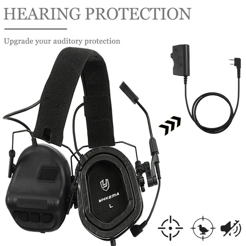 Upgrade YAHKEMA E70 Tactical Headset with MIC, Noise Canceling Shooting Ear Protection with PTT Adapter