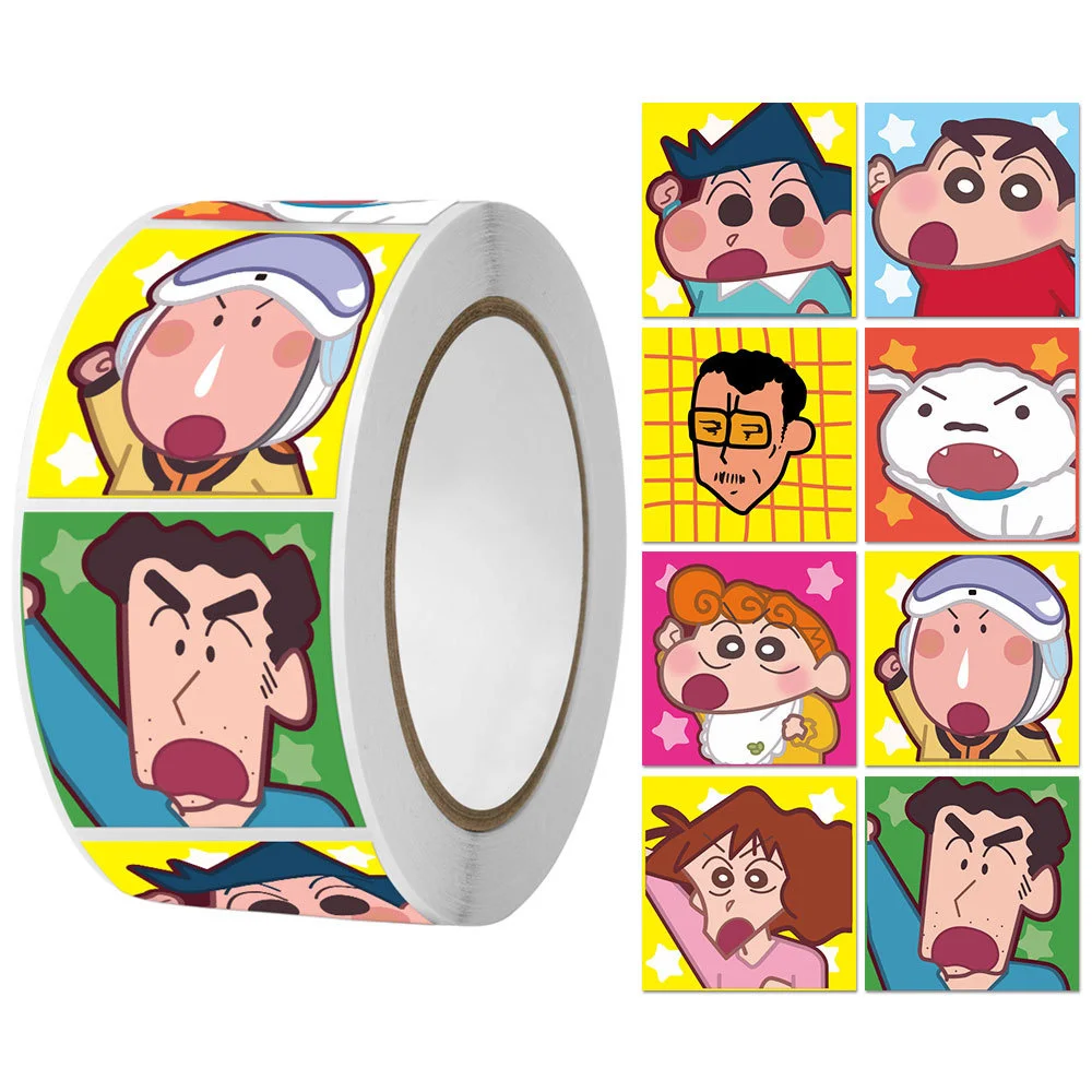 500 uds/rollo de pegatinas de crayón de Anime Shin-chan, bonitos manuales de recompensa de dibujos animados para estudiantes, regalo, pegatinas