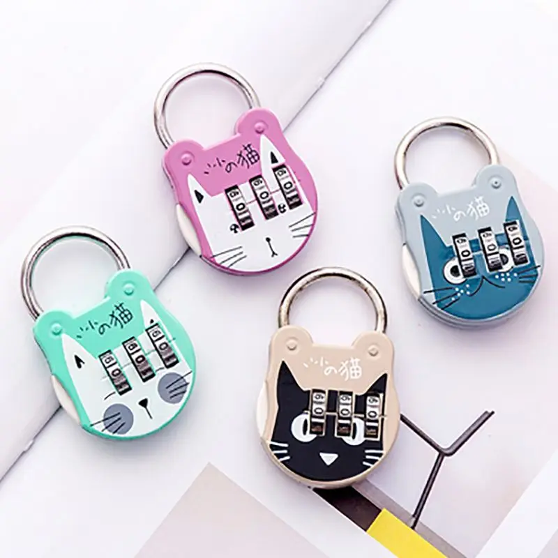 1PC Cute Cat Luggage Padlock Suitcase Backpack Password Lock Cartoon Mini Keyed Padlock Journal Notebook Handbag Code Locks