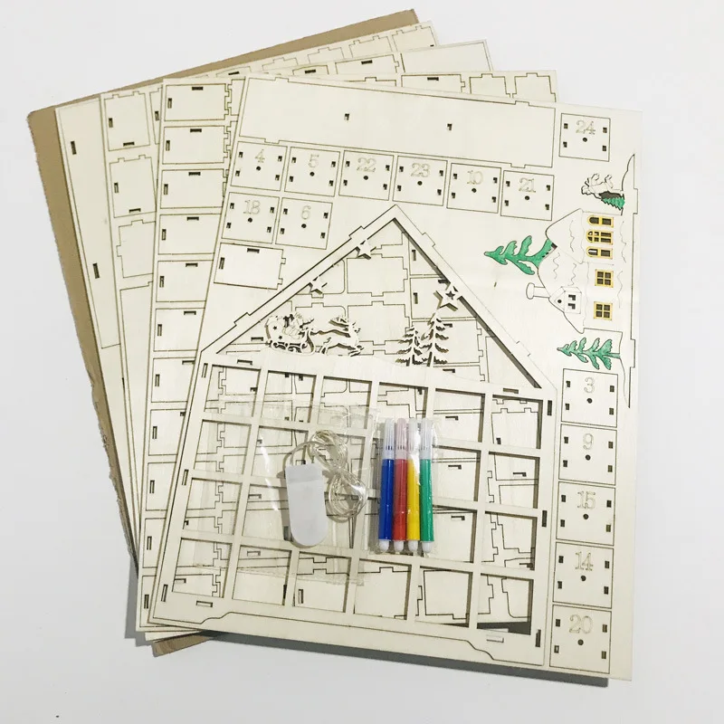 custom.Handmade Wooden Calendar Box Elegant Countdown Decorations Engraved Design Holiday Gi