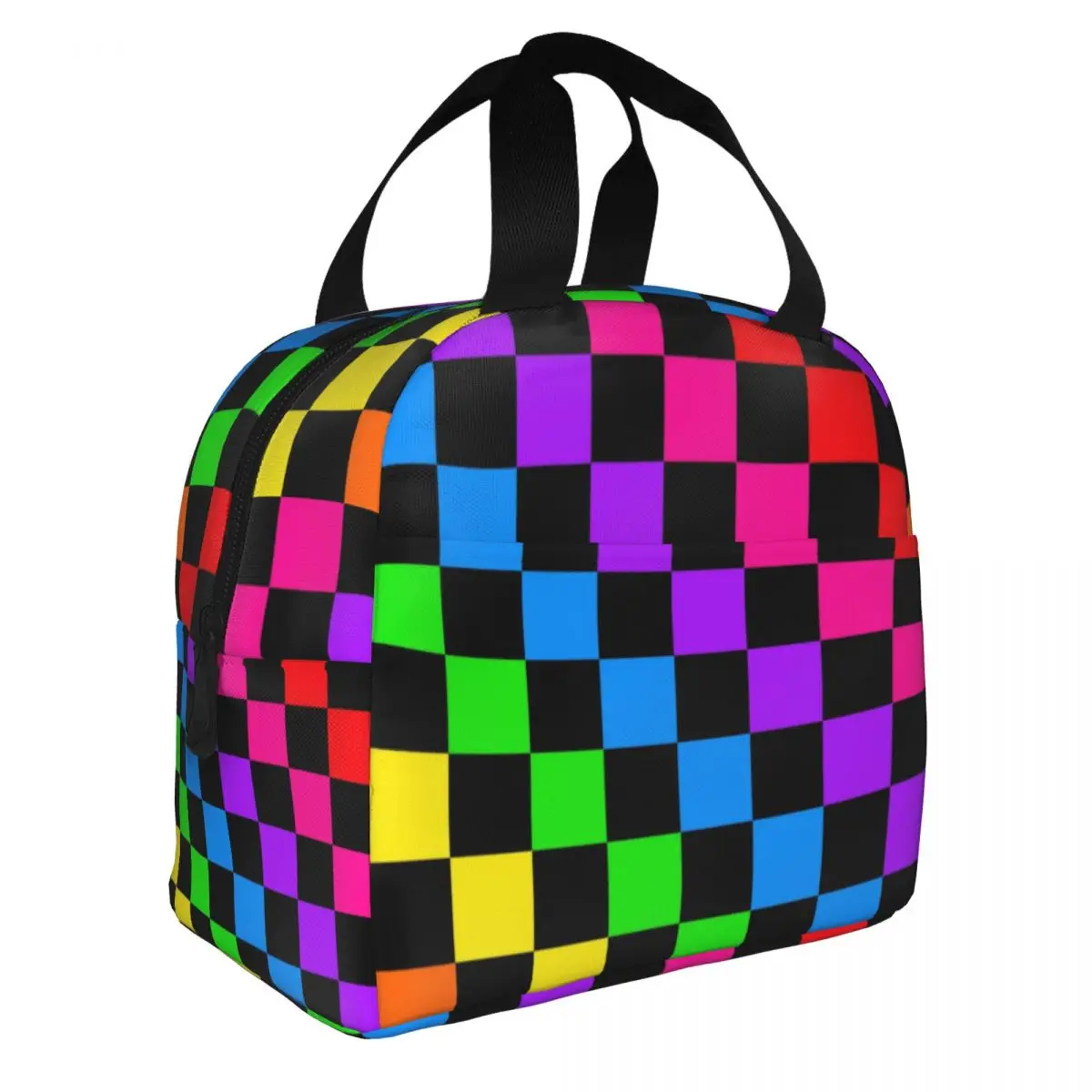 Rainbow Checkers Checkerboard Insulated Lunch Bags for Camping Travel Waterproof Cooler Thermal Bento Box