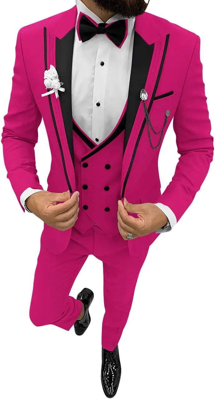 Men Tuxedo Suit Set Double Breasted Suit Men 3 Piece Suit for Wedding Prom Party Dinner One Button Blazer Vest Pants