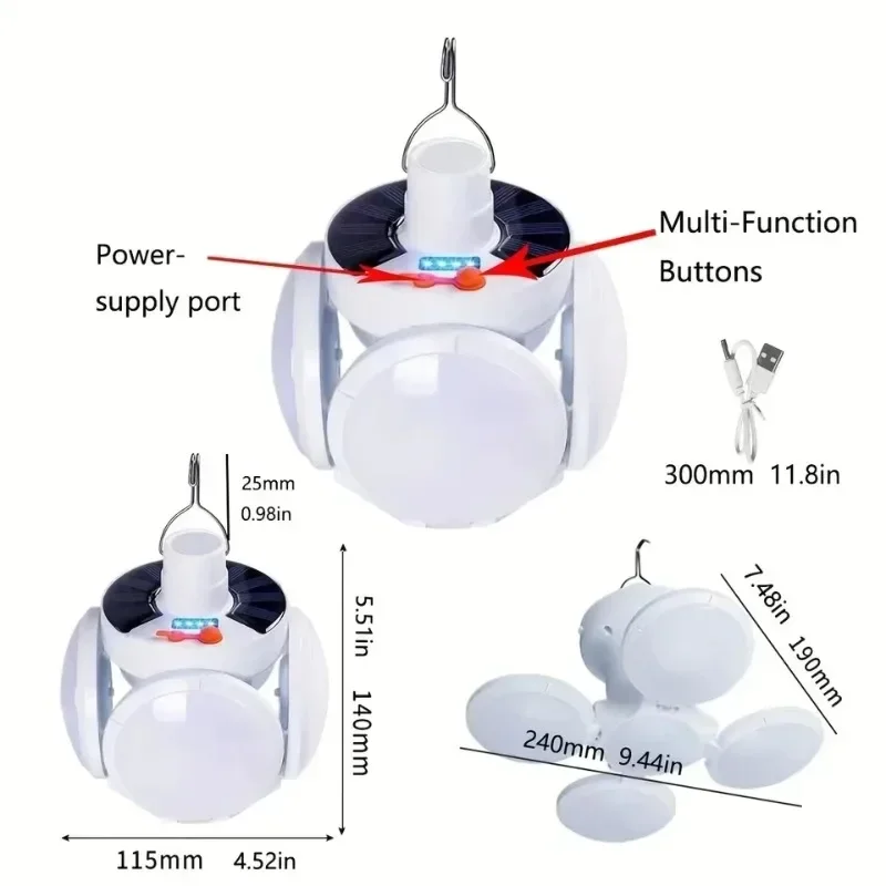 Solar Camping Lantern USB Rechargeable Portable Outdoor Tent Lamp Folding LED Football Bulbs with Hanging Hook Portable Lantern