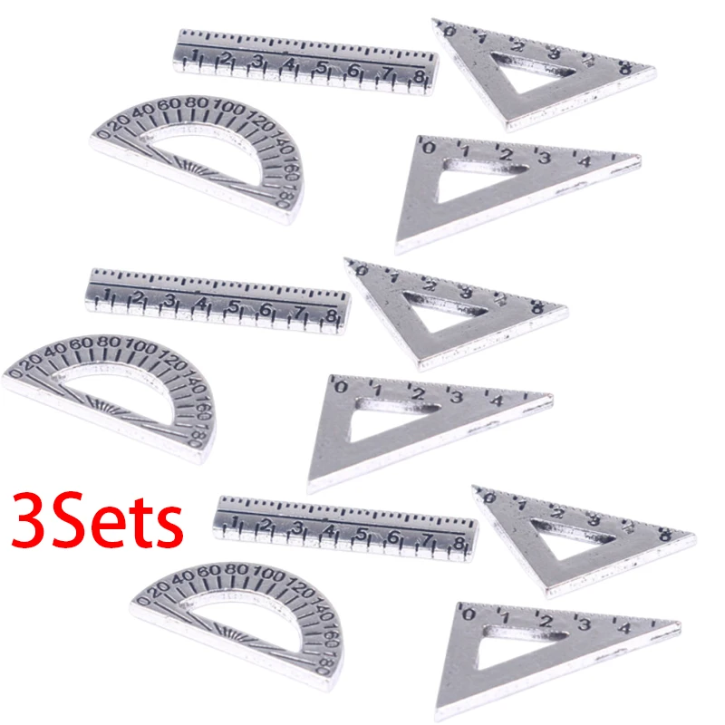 3/6set Mini Ruler Triangle Rulers Dollhouse Simulation Miniature Creative School Model Dollhouse Accessories Home Decor