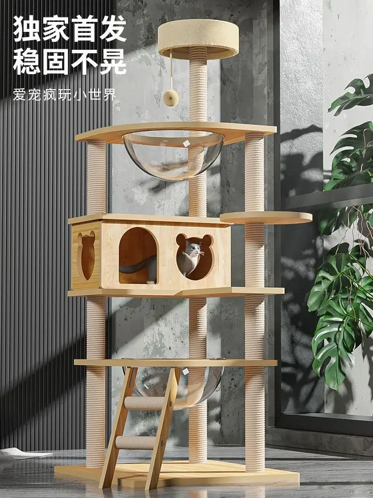 Cat climbing frame Solid wood Tongtian pilla  nest Large luxury cat jumping platform Space capsule Toy on the wall Integrated