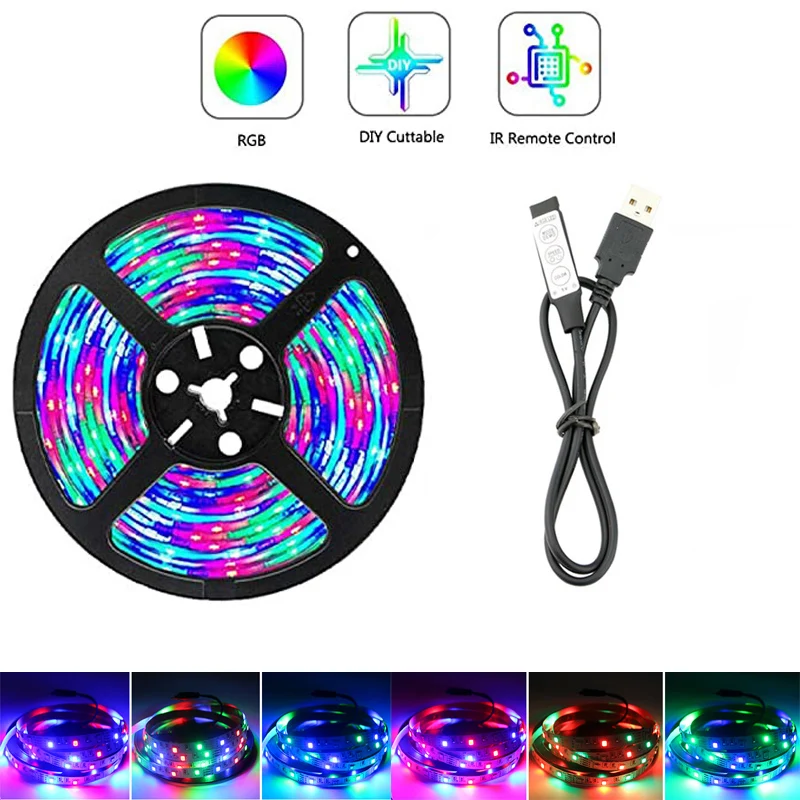 RGB LED Strip Light USD Flexible 2835 0.5M- 5M Decoration Lighting Rope Ribbon DC5V LED Strip Lamp Party Bedroom TV Backlight