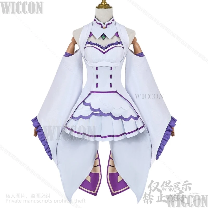 Emilia Anime Re Life en un mundo diferente de Zero disfraz de Cosplay vestido blanco peluca Lolita Prop niñas mujer Halloween personalizado