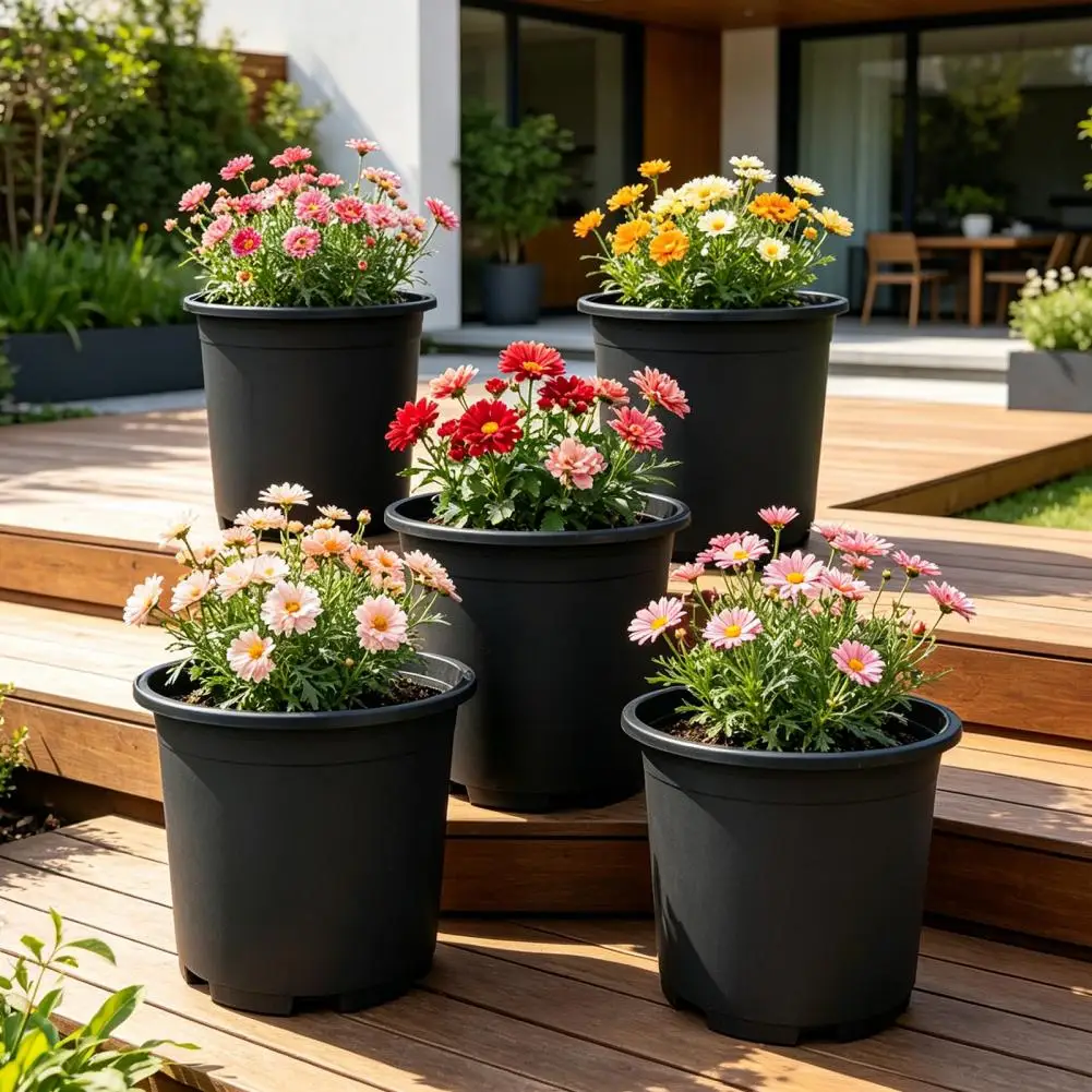 Indoor Plant Pot Gallon Planter Pot Black Plastic Flowerpot Planter with Drainage Holes Reinforced Rim Nursery for Plants