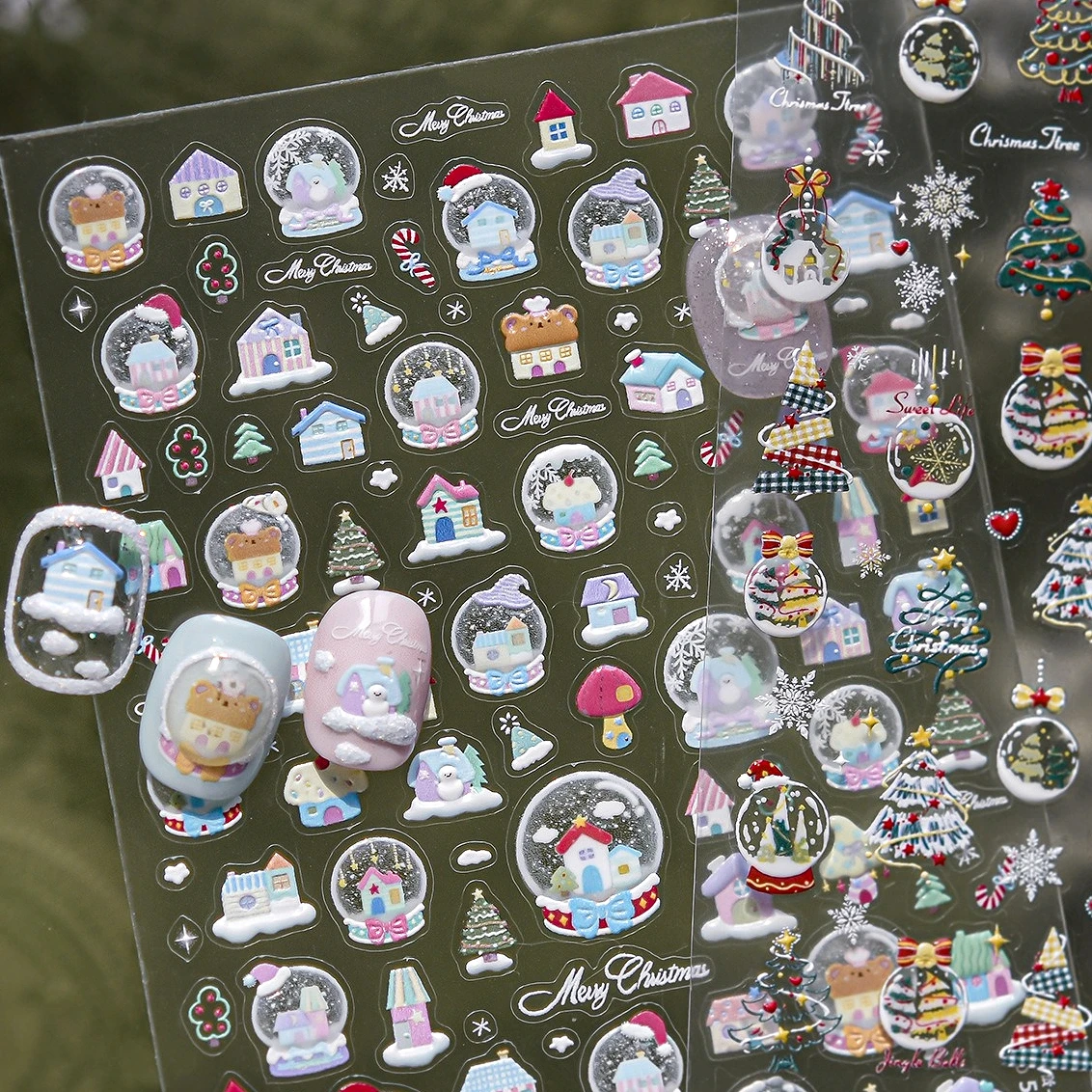 

Lovely Crystal Ball House Stars Mushroom Snowflakes Christmas Tree Garland Bowknot Snowman Santa Claus Nail Art Stickers Decals