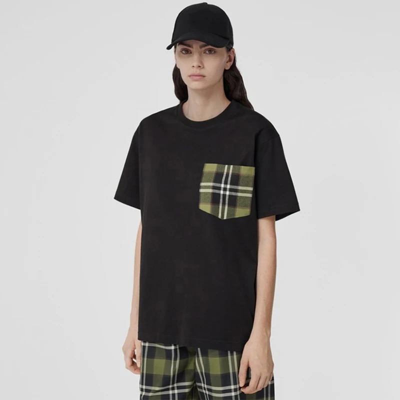 2024 Summer Classic Check Pocket T-shirt Luxury Designer Brand Women Men Tee Cotton Jersey Oversized Short Sleeves Tops Clothing