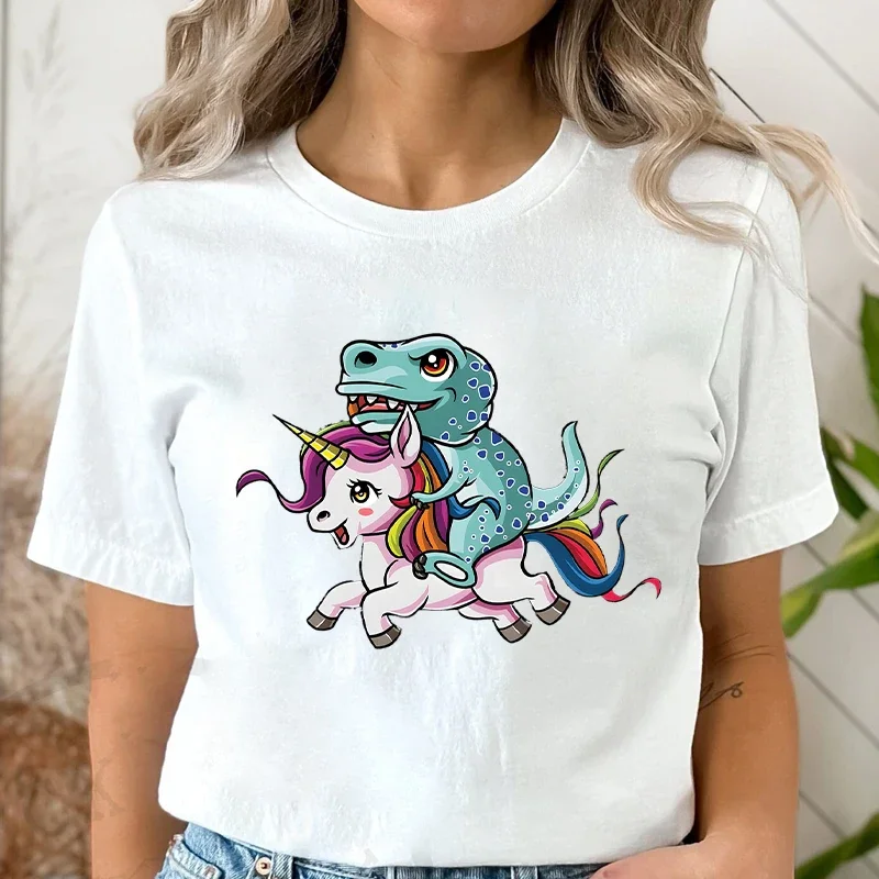 

Женская одежда, футболка с принтом единорога для верховой езды, модная женская одежда, футболки, топ с графическим рисунком динозавра, единорога, друга для женщин