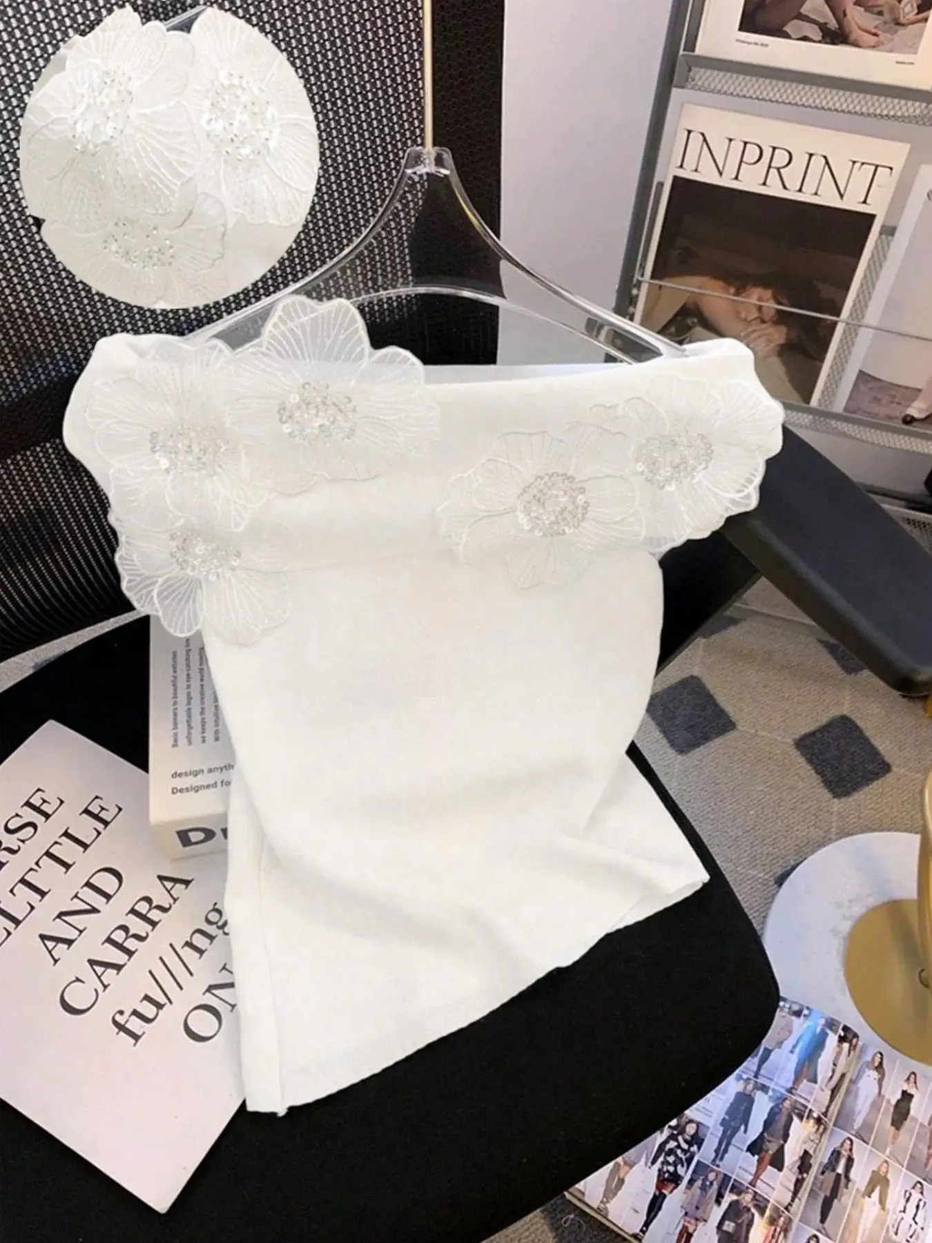 سترة نسائية مزخرفة بالدانتيل على شكل زهور، بلوفر كاجوال بدون أكمام للارتداء اليومي، ملابس تريكو للسيدات لجميع المواسم، قمصان علوية #1