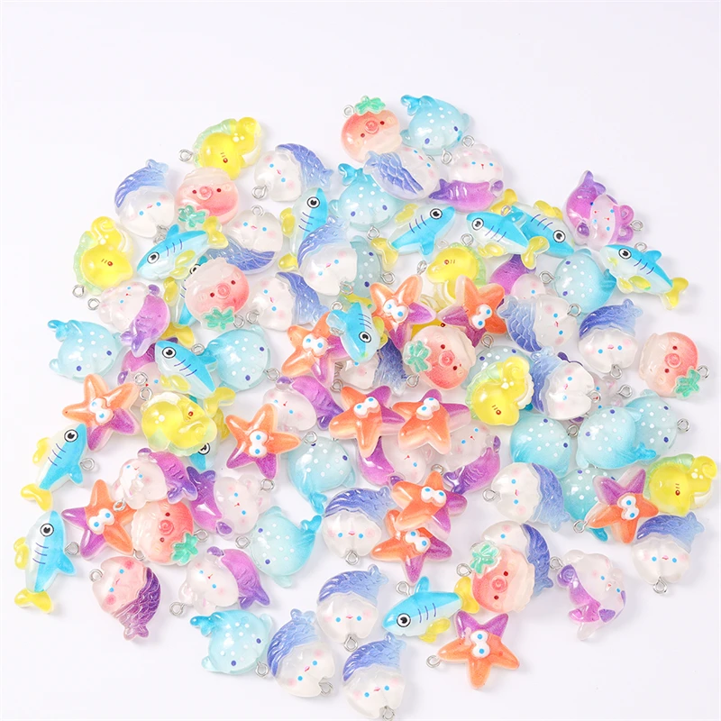 Duarte 20 قطعة/الوحدة مزيج الكرتون الراتنج الحياة البحرية نجم البحر الأسماك Charms المعلقات لصنع المجوهرات DIY إسقاط أقراط القلائد هدية #5