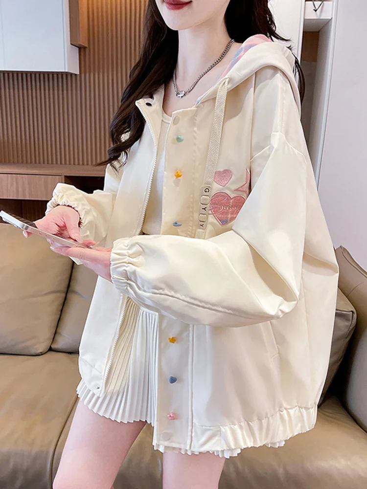 American Retro Coat Embroidery Heart Dopamine Color Star Buttons Sports Comfort Fashion Casual Youth Solid Color Sweet Outerwear