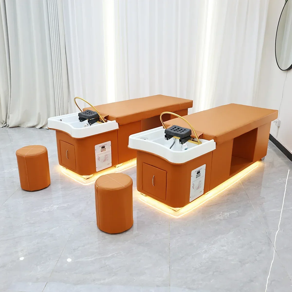 

Hot Selling Stainless Steel Shampoo Chair for Beauty Salons Dining Table Synthetic Leather Massage Lie-Down Features for Salon