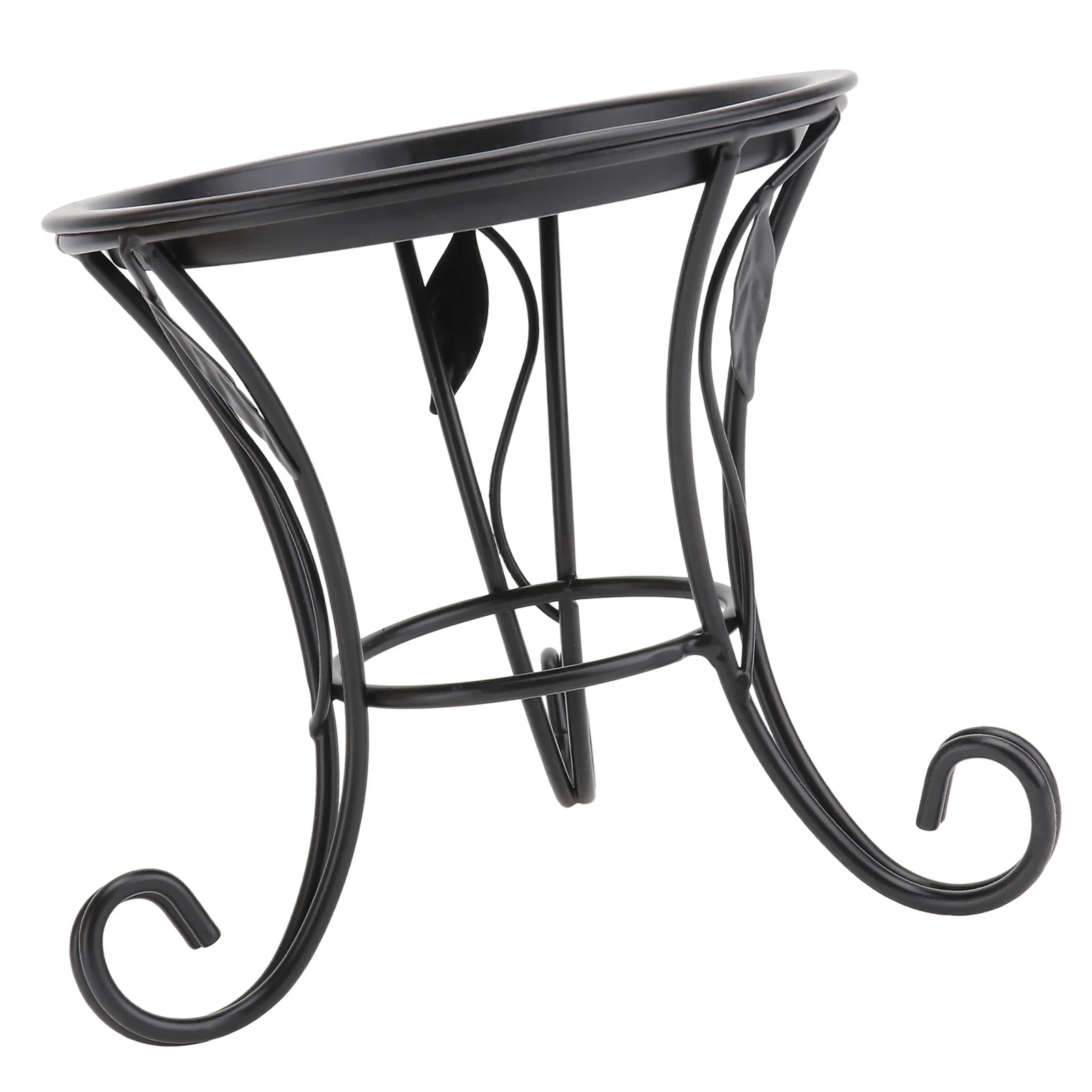 

Iron Mini Flower Pot Stand Black Exquisite Leaf Fine Stoving Varnish Double Rust Protection Indoor Outdoor Decor