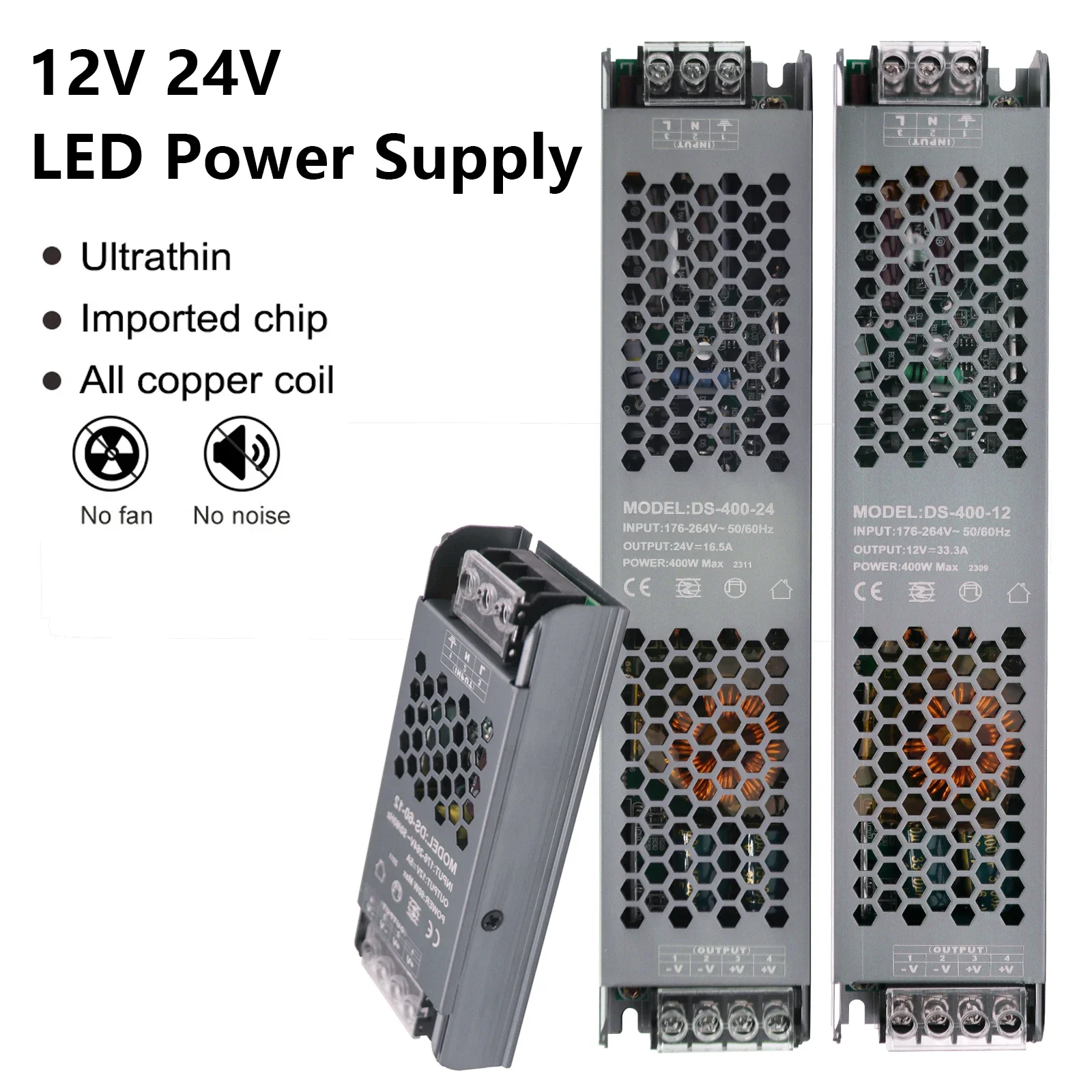 

LED Lighting 12V/24V Power Supply Mute Transformers Driver 60W 100W 200W 300W 400W AC200-240V Converter Adapter Led Strip Lights