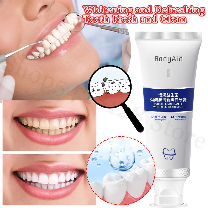 Bodyaid Probiotic Toothpaste Niacinamide Whitens and Refreshes Teeth Fresh and Cleans Oral Dirt To Reduce Tooth Wear 100g