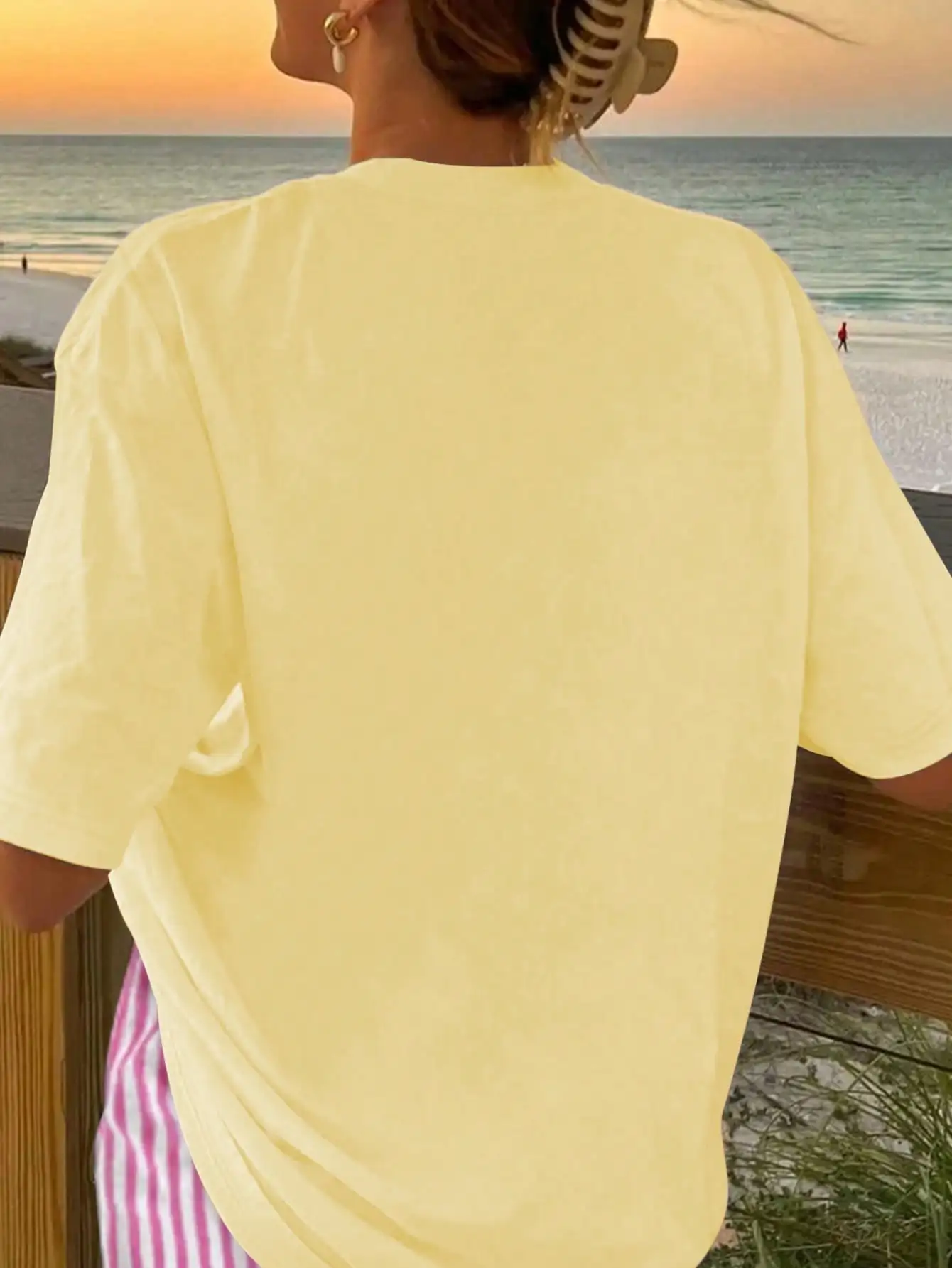 여성용 꽃무늬 루즈 티셔츠 & 핑크 스트라이프 반바지 세트, 여름 캐주얼 의상