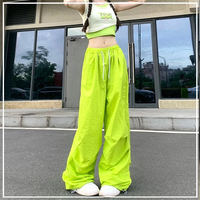 

2024 New Summer Sweet Cool Dopamine Lazy Style Fashion Trend High Waist Drawstring Loose Casual Thin Solid Color Workwear Pants