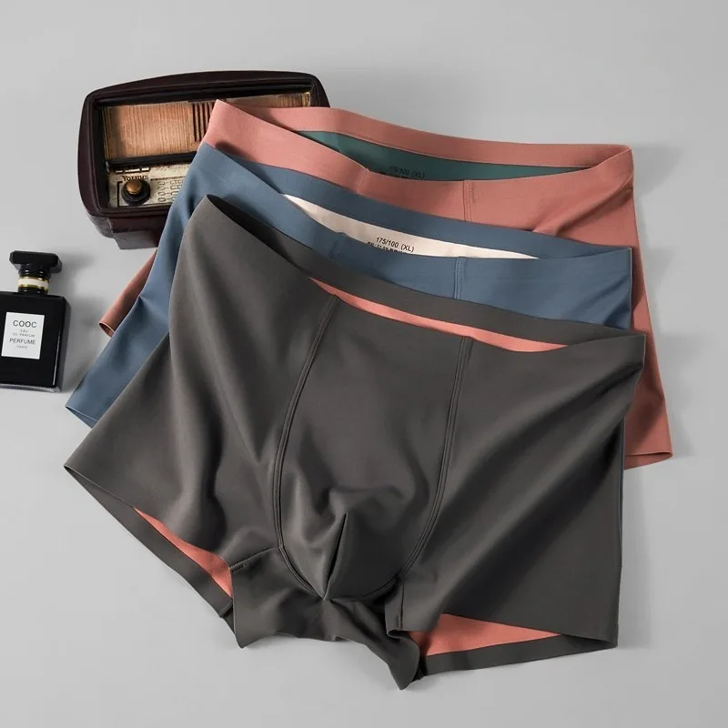 

Mulberry Crotch Flat Boxer Shorts U Convex Pouch Solid Color Seamless Mens Underware Ice Silk Boxershorts Man Breathable Panties