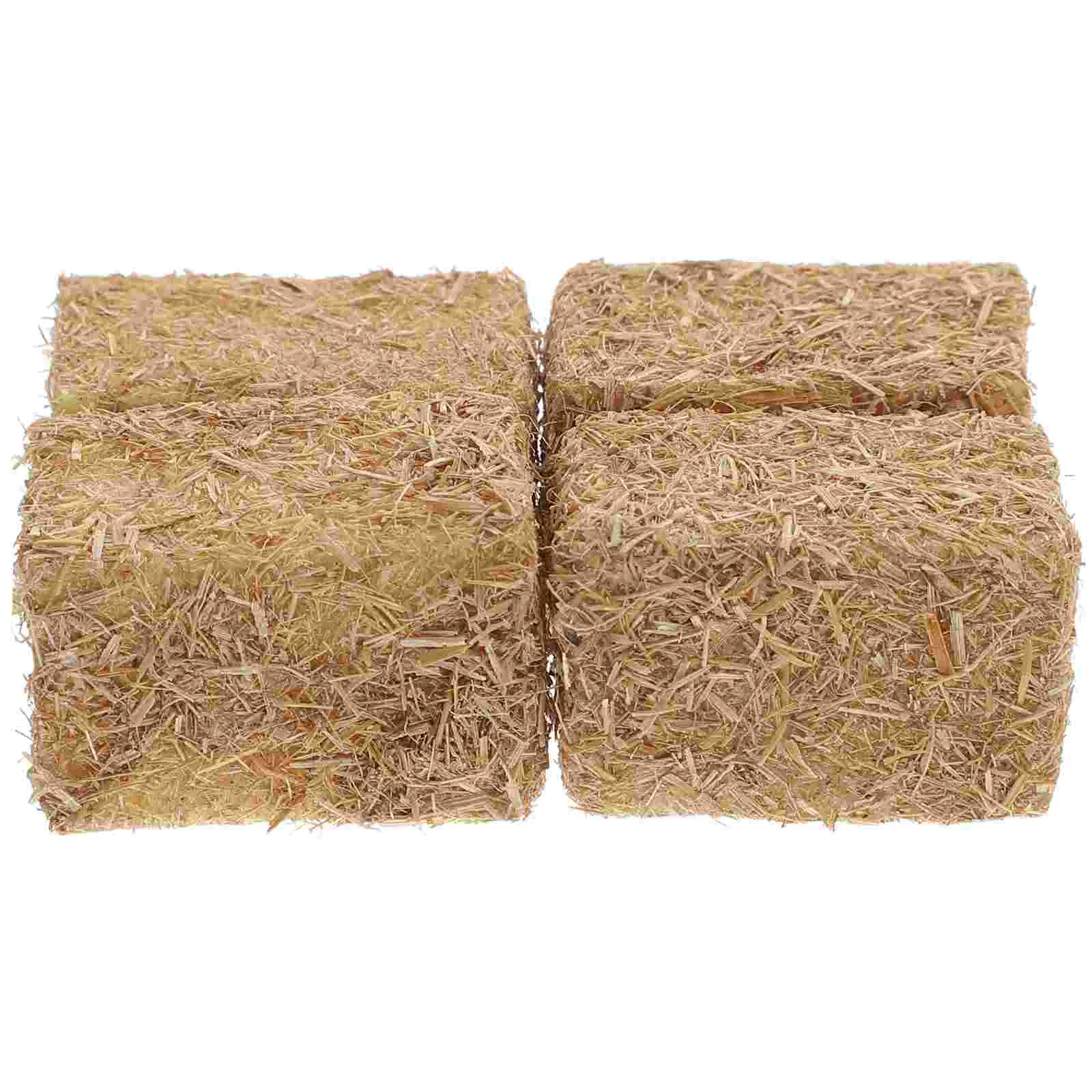 4 Pcs Mini Haystack Scene Layout Prop Decor Autumn Ornament Adornment Bales Decoration Simulated Decorate