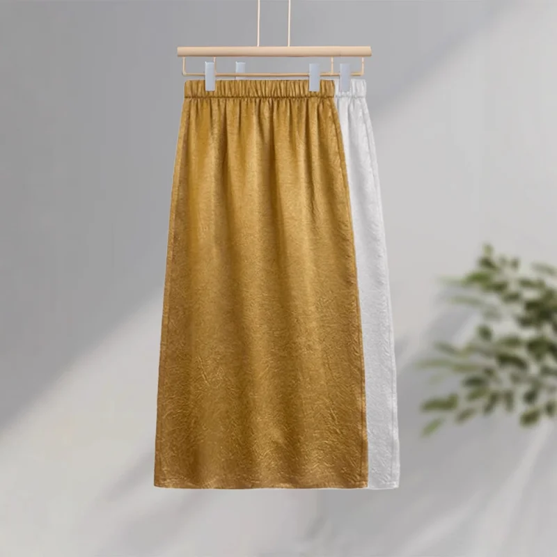 تنورة ميدي مريحة ومتعددة الاستخدامات، تنورة طويلة ثنيات، تنورة صيفية لتخسيس البطن تغطي منتصف الطول على شكل حرف A #2