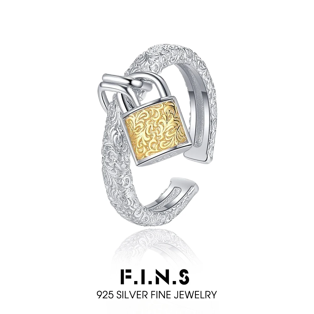 

F.I.N.S стерлингового серебра с разделением цветов, кольцо с арабесковым узором, роскошный модный кулон с замком, открытый регулируемый палец, изящные ювелирные изделия