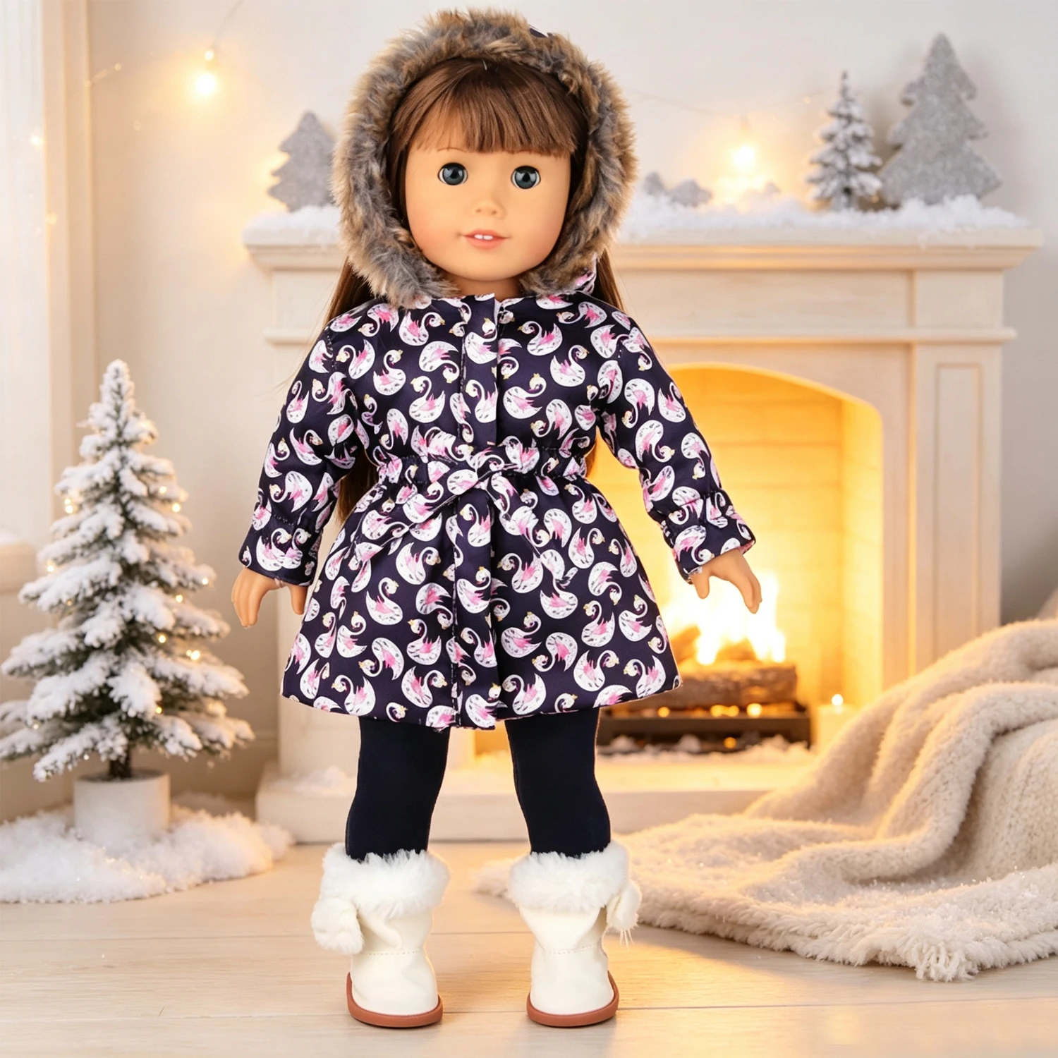 Winter Doll Clothes Set Floral Paisley Hooded Parka With Pants + Snow Boots For 18" American & 43cm Baby Newborn,OG Girl Dolls view 5
