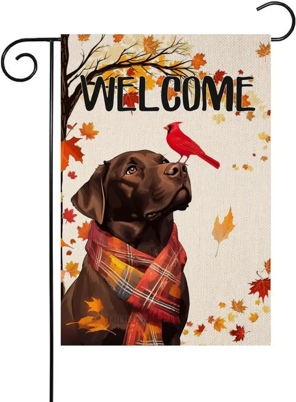 Bandera decorativa para jardín con diseño de perro labrador de chocolate, pájaro rojo cardenal de otoño, hojas de arce, cachorro, hogar, patio, Acción de Gracias WZZ