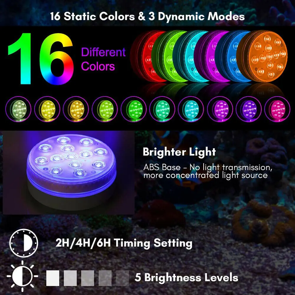 2022 New LED Submersible Pool Lamp Remote Control Outdoor Fish Tank  Underwater Atmosphere Lighting IP68 Waterproof Night Lights