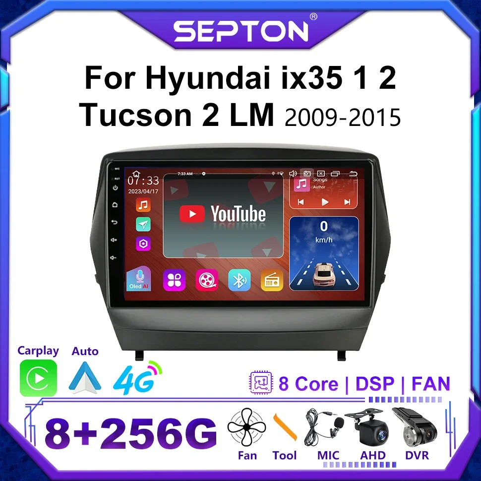 

Автомобильный радиоприемник SEPTON для Hyundai ix35 1 2 Tucson 2 LM 2009-2015 CarPlay мультимедийный плеер навигация GPS 2Din головное устройство Android 12