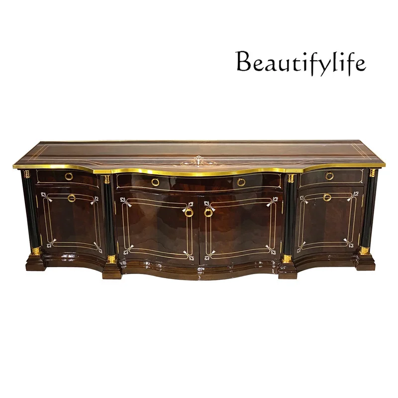 

European TV cabinet Villa classical furniture Living room audio-visual cabinet Shell inlaid piano paint decorative cabinet