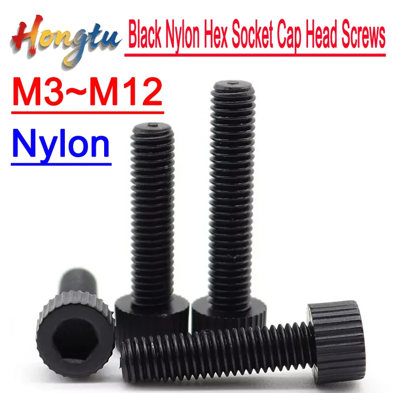 

Hongtu Black Nylon Hex Socket Cap Head Screws - M3/M4/M5/M6/M8/M10/M12 Allen Bolts