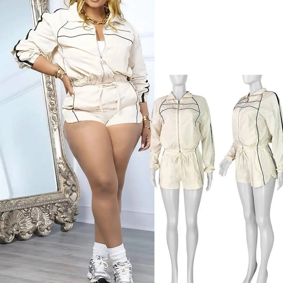 

FAGADOER повседневный комплект из 2 предметов с цветными блоками для женщин, укороченная куртка на молнии с длинными рукавами и шорты на шнурке, женская одежда для бега