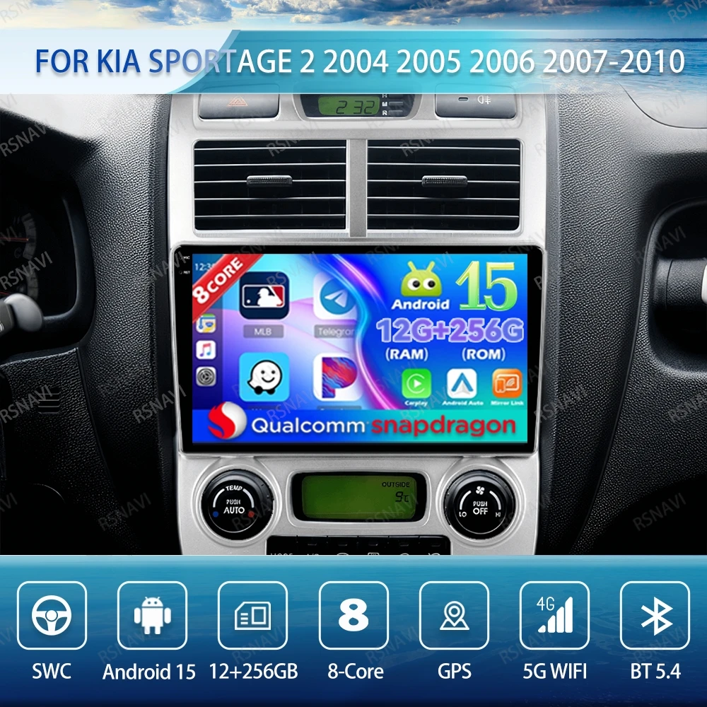 

Android 15 Car Radio For Kia Sportage 2 2004 2005 2006 2007-2010 QLED Autoradio BT DSP Multimedia 5G WIFI Navigation Stereo
