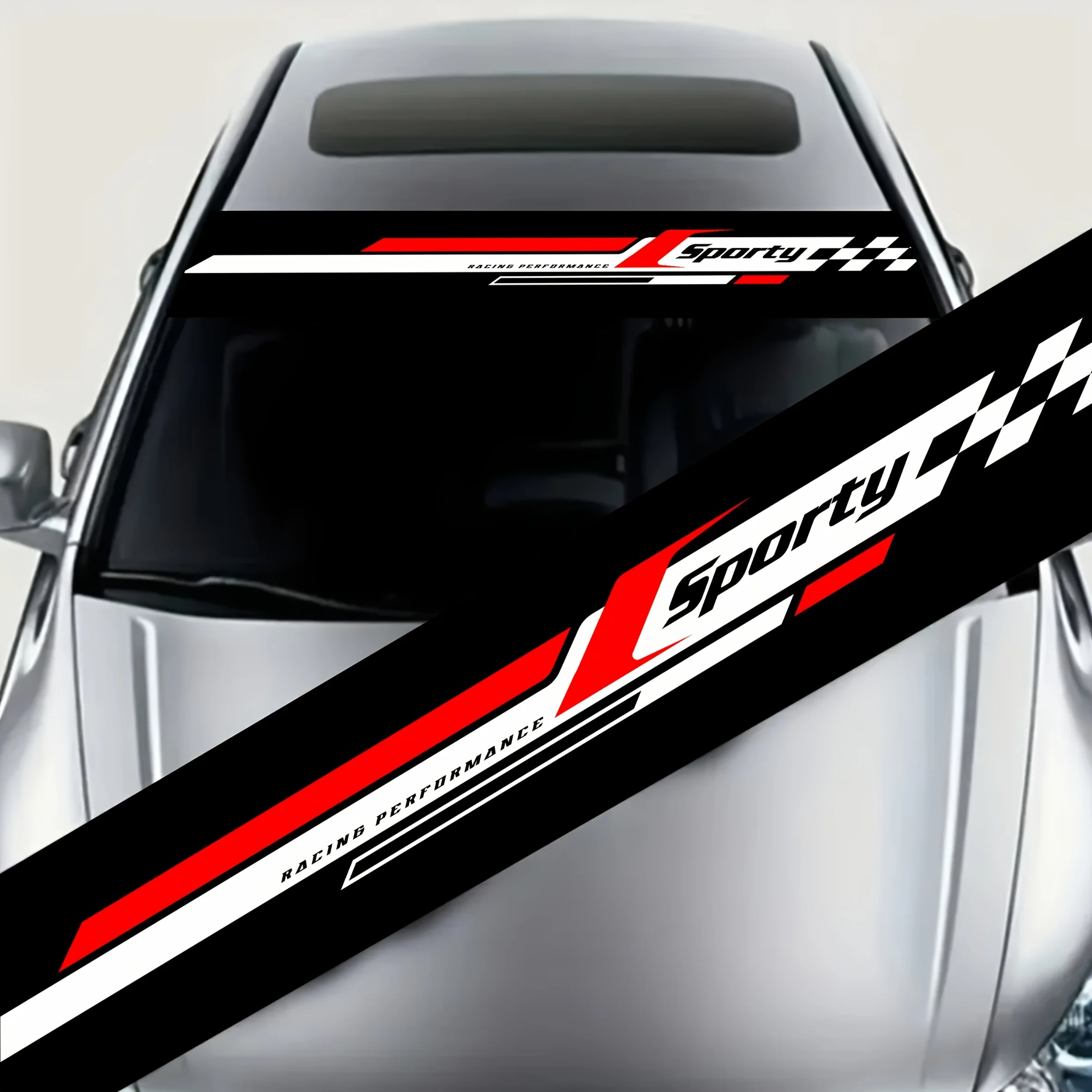1 AHPAINTING sports car windshield sticker - waterproof UV protection glossy vinyl sticker with grid flag design,