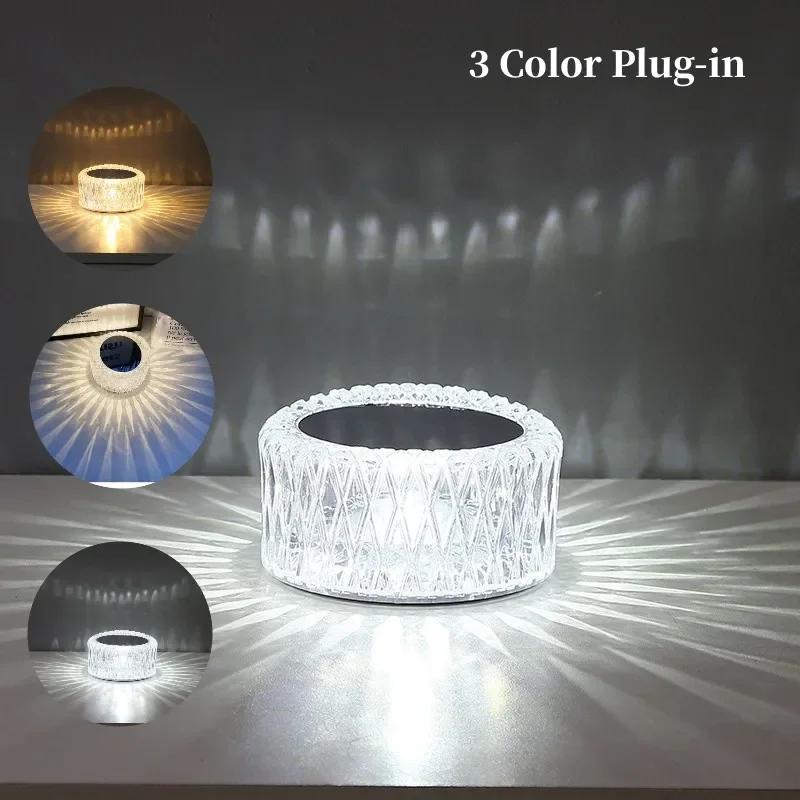 RGB Touch Projection LED Crystal Table Lamp USB Powered Ambient Night Light for Bedroom Home Decoration