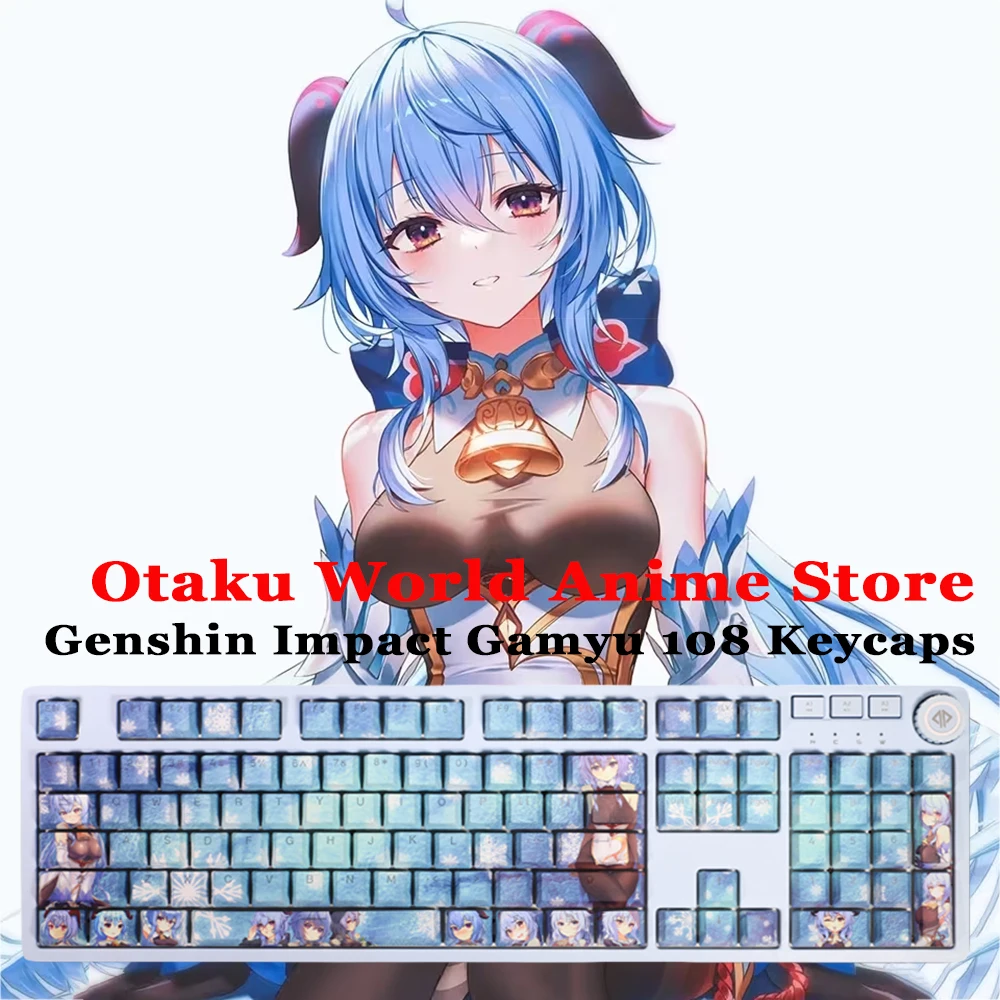 

Genshin Keycaps Game Character Ganyu Blue Transparent Mechanical Keyboard 108 Key Caps Computer Accessories Supplies