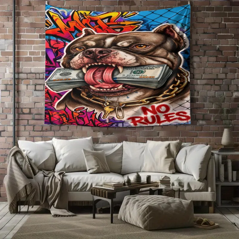 Graffiti Pitbull Dog Tapestry Wall Art Hanging Pop Culture Street Style Money Decor Print Modern Living Room House Decor - view 6