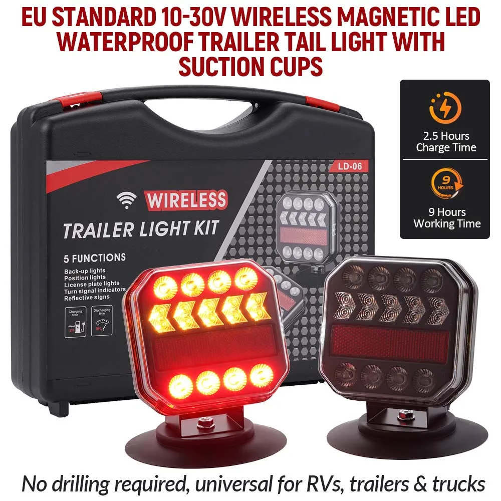 10-30V LED Tow Tail Light Wireless Magnetic Trailer Light Kit Waterproof Rechargeable Trailer Light for Trailer Truck RV