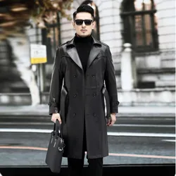 2025 New Arrival Autumn&Winter Real Leather Thicked Trench Coat Men,Male Split Leather Double Breasted Overcoat, JY9103