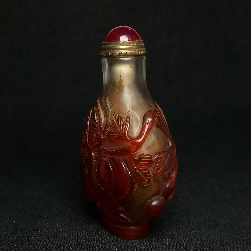 YIZHU CULTUER ART Size 2.9 Inch Chinese Old Beijing Glaze Carving Cricket Pumpkin Statue Snuff Bottle Collection