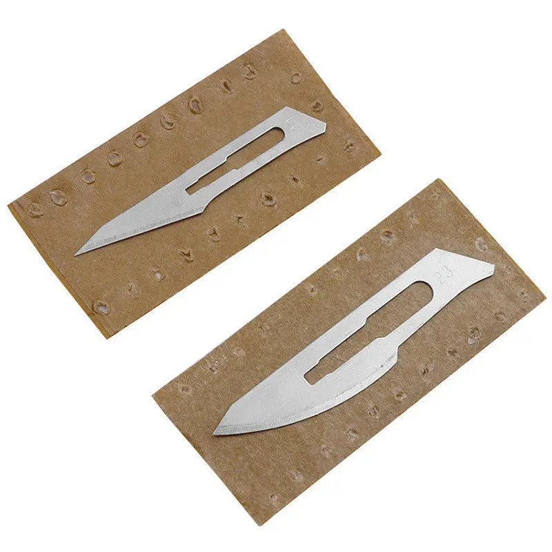 Aço Carbono Carving Metal Bisturi Blades, Handle, DIY, Corte, Reparação, Animal, Faca Cirúrgica, Caixa de Ferramentas, Non Slip, NO.10-15C, 20-100Pcs