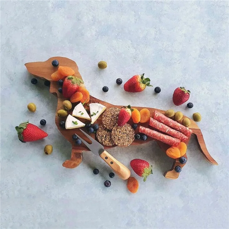 

ABWR-2Pcs 15.7 Inch Dachshund Dog Dinner Plate Cheese Board Cutting Charcuterie Board Cute Christmas Dinner