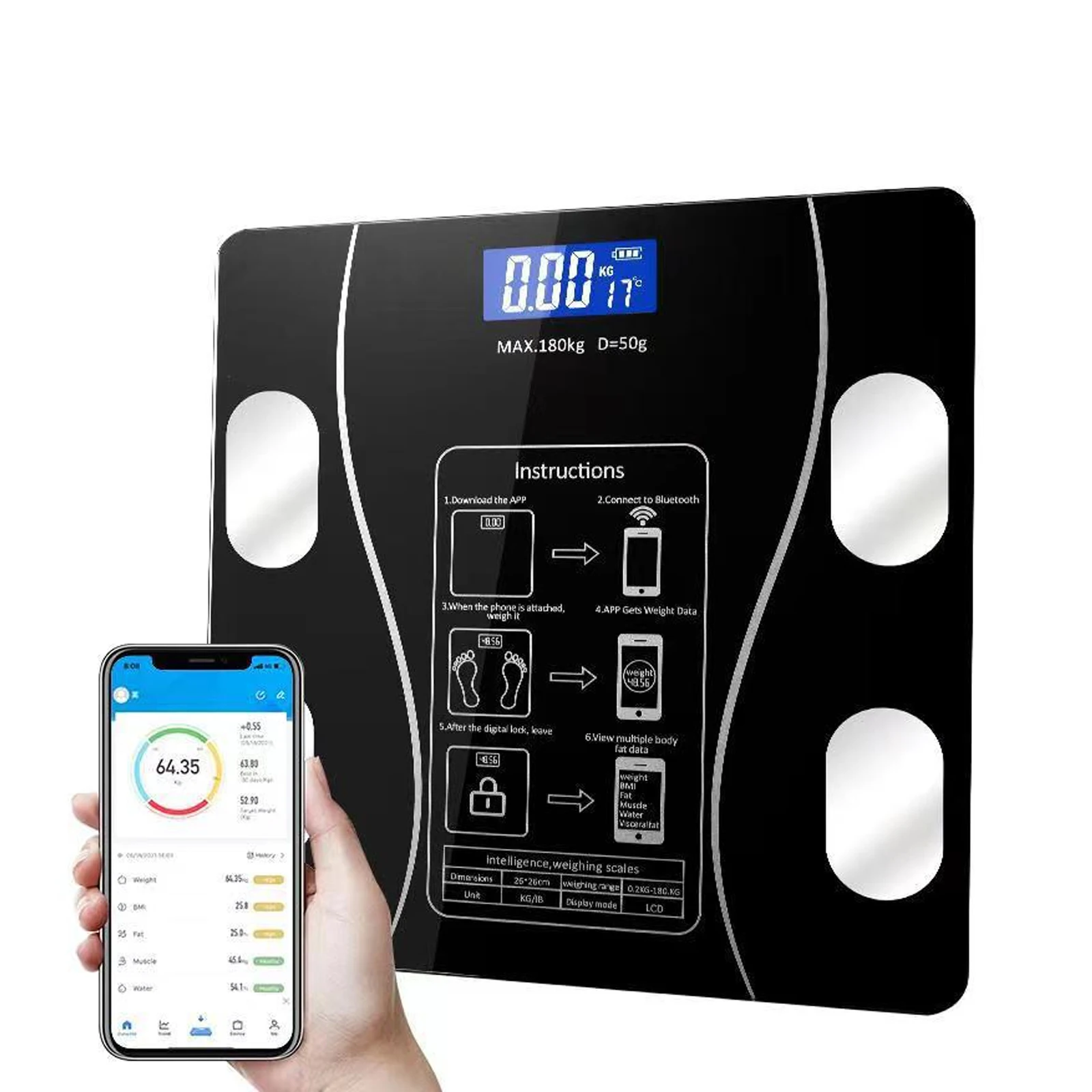 

Умные весы для измерения жира в организме, цифровые напольные весы с 18 ключевыми показателями, высокоточные весы для измерения мышечной массы и ИМТ, до 400 фунтов, с большим дисплеем.