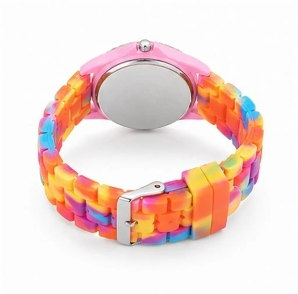 Camo Pink Silicone Watch Ladies Stainless Steel Alloy Quartz Wristwatch Fashion Women Gift for Birthday Christmas Valentine