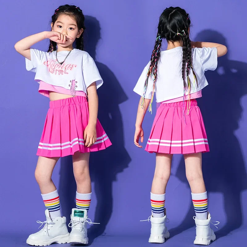 Hip Hop Girls Plaid Hoodies Pink Cargo Pants Kids Crop Top Joggers Street Dance Clothes Set Child Jazz Streetwear Stage Costumes