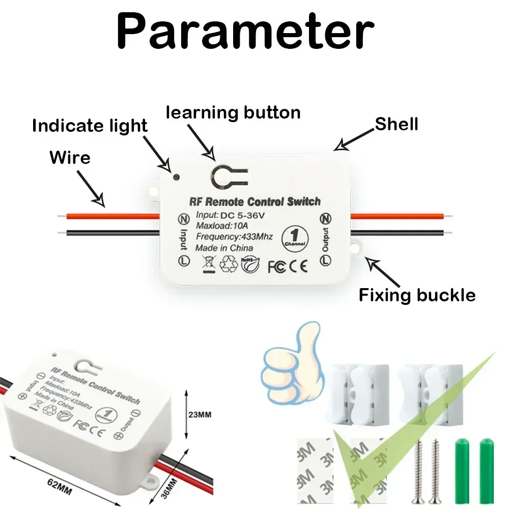 Dieserc-ユニバーサルワイヤレス送信機と受信機,ゲート用リモコン,LED DCファン,受信機リレー,RF 433 mhz,12v,10a
